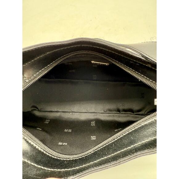 Sonia Rykiel Black Leather Shoulder Bag SR Logo Vintage Y2K Baguette Style Purse - Picture 9 of 10